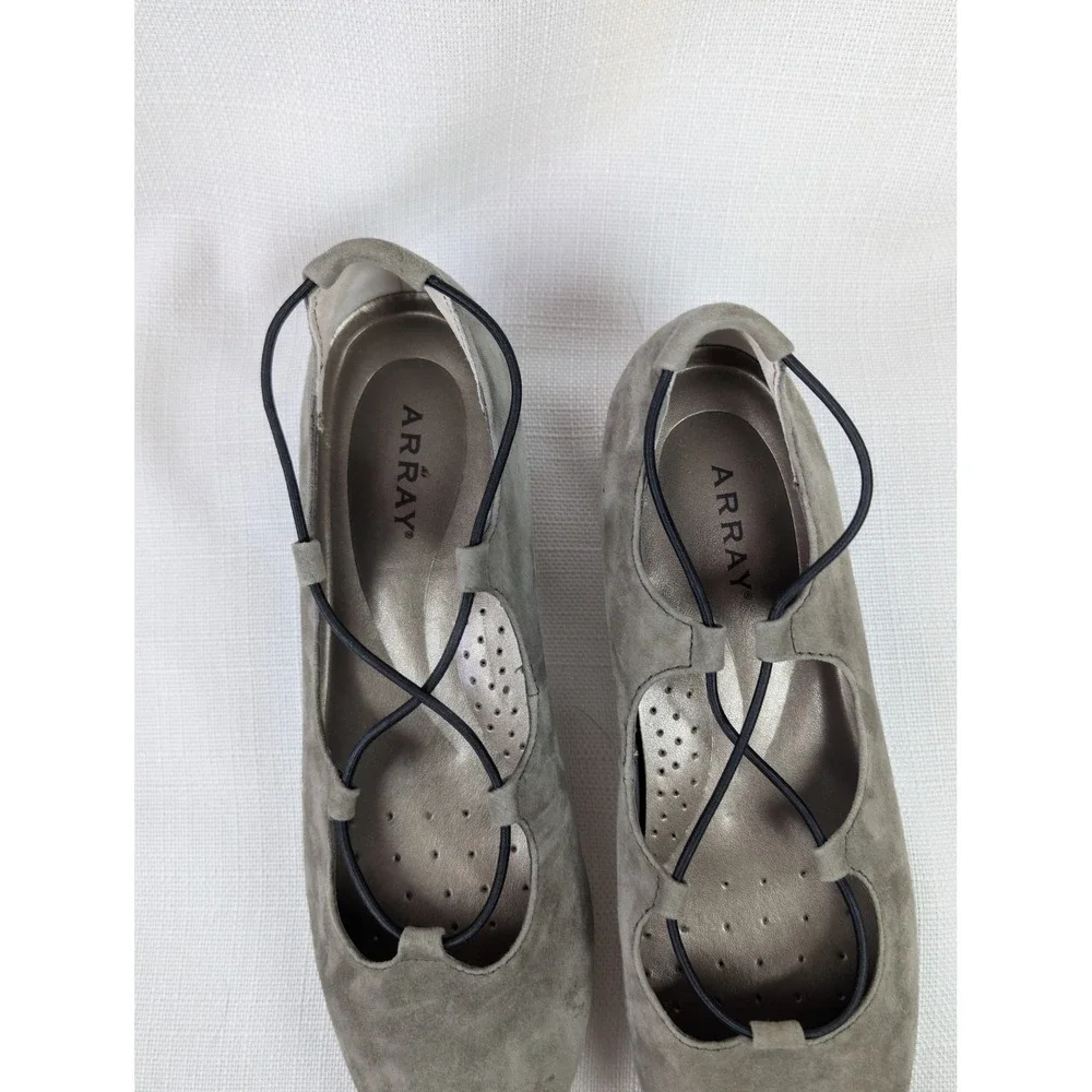 Array Suede Ballet Flats Womens 8.5N Narrow Taupe Strappy Mary Jane Comfort‎